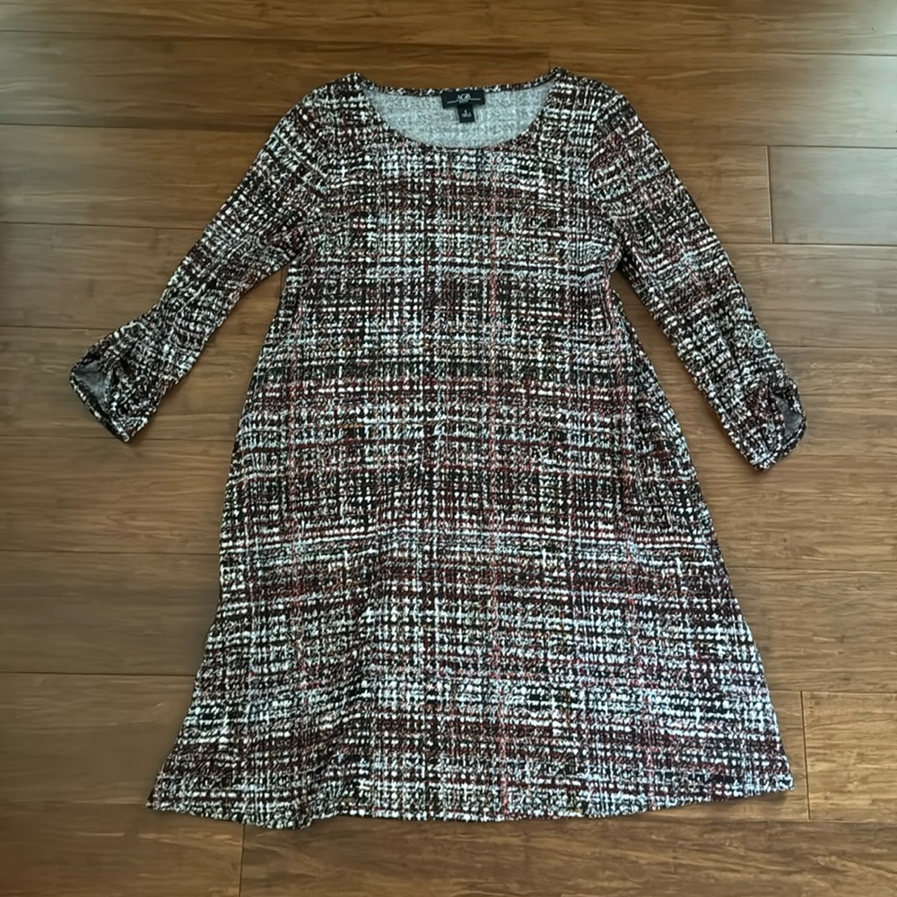 🌟FREE🌟AGB 3/4 Sleeve Cuffed Shift Dress Multicolored Textured  Women’s Size S